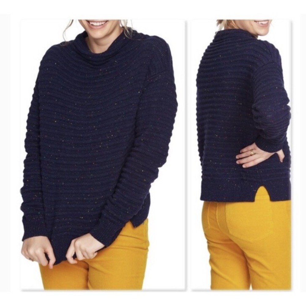Court & Rowe Womens Pullover Sweater Blue Speckled Mock Neck Ribbed XL New